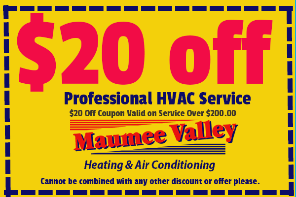 $20 off heating service or air conditioning service for Toledo homes & offices from Maumee Valley Heating & Air Conditioning. 